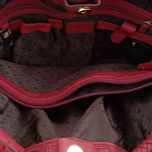 Cole Haan Women's Pebble Leather Brushed Braided Strap Bucket Bag Red - Picture 6 of 7